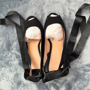 Ann Taylor Black Heels with Ribbon Accent